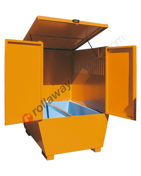 Box de rétention en acier peint 1350 x 1660 x 1900 mm avec bac de rétention en polyéthylène