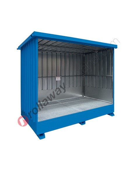 Module de stockage pour cuves de sol en acier avec bac de rétention sans portes