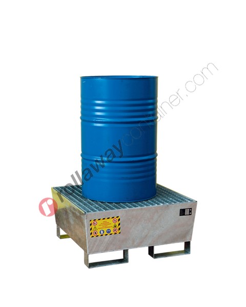 Bac de rétention produit chimique conique en acier galvanisé avec grille 800 x 800 x 450 mm pour 1 fût