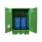 Box de rétention en polyéthylène 1540 x 1600 x 2000 mm pour 4 fûts