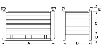 Dimensions caisse palette métallique tôlée avec semelles sur le côté long et couvercle à charnière maxi grand
