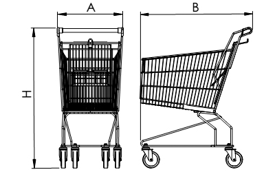 Dimensions chariot supermarché en fil métallique 125 litres
