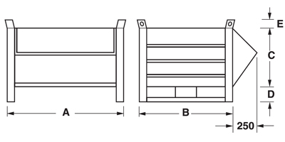 Dimensions caisse palette metal à bec avec semelles sur le côté court