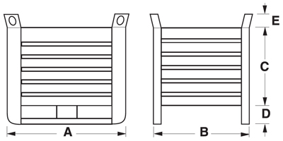 Mesures caisse palette métallique tôlée lourde haut avec semelles sur le côté long