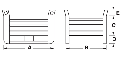 Mesures caisse palette métallique tôlée lourde basse avec semelles sur le côté long