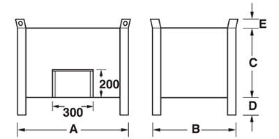 Mesures caisse palette métallique tôlée petite avec pieds en tube carré, murs lisses et porte à guillotine