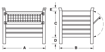 Mesures caisse palette métallique tôlée avec pieds en tube carré et porte en grillagé