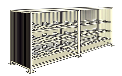 Conteneur de stockage en acier 6240 x 1450 mm avec bac de rétention pour fûts 200 l à l’horizontal H 3000