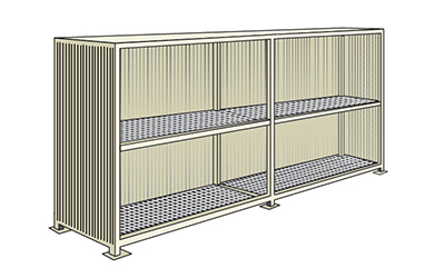 Conteneur de stockage ample en acier avec bac de rétention et 2 étages pour 12 cuves 1000 l