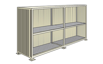 Conteneur de stockage ample en acier avec bac de rétention et 2 étages pour 8 cuves 1000 l