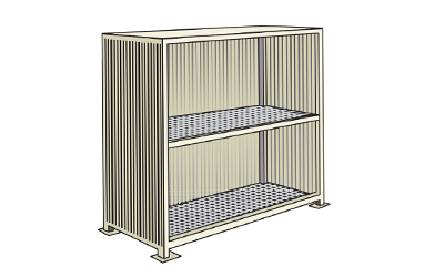 Conteneur de stockage compacte en acier avec bac de rétention et 2 étages pour 4 cuves 1000 l