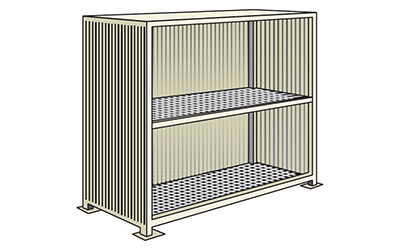 Conteneur de stockage compacte en acier avec bac de rétention et 2 étages pour 6 cuves 1000 l