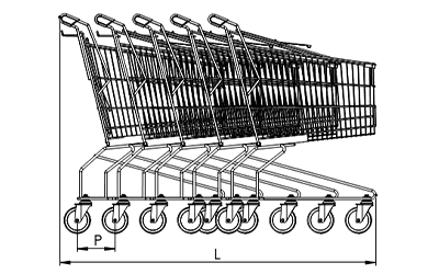 Dimensions chariot supermarché en fil métallique 125 litres