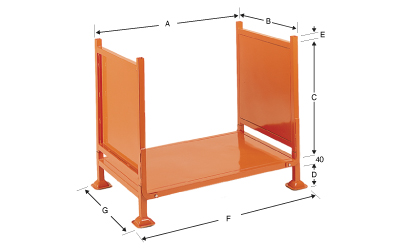 Dimensions caisse palette métallique tôlée pliable empilable avec 2 côtés fermés