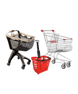 Chariot supermarché, panier plastique et chariot de course